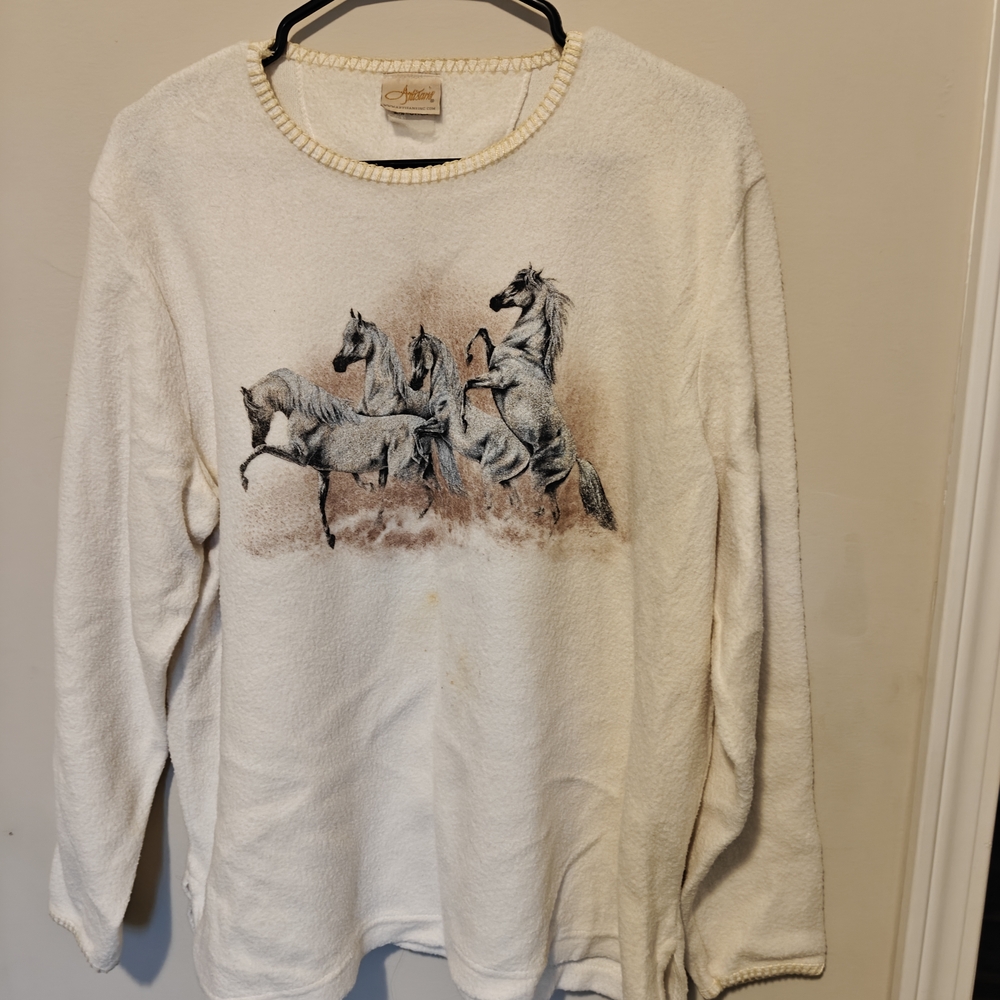 White Fleece Horse Sweater